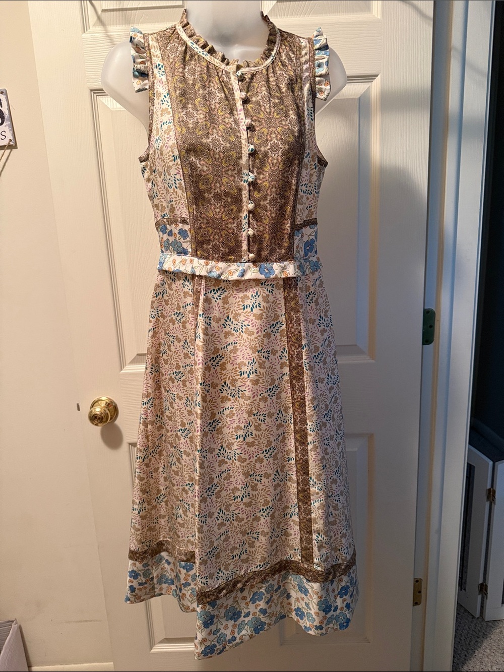 Marc By Marc Jacobs Sleeveless Midi Dress in Brown, Cream and Blue NWOT